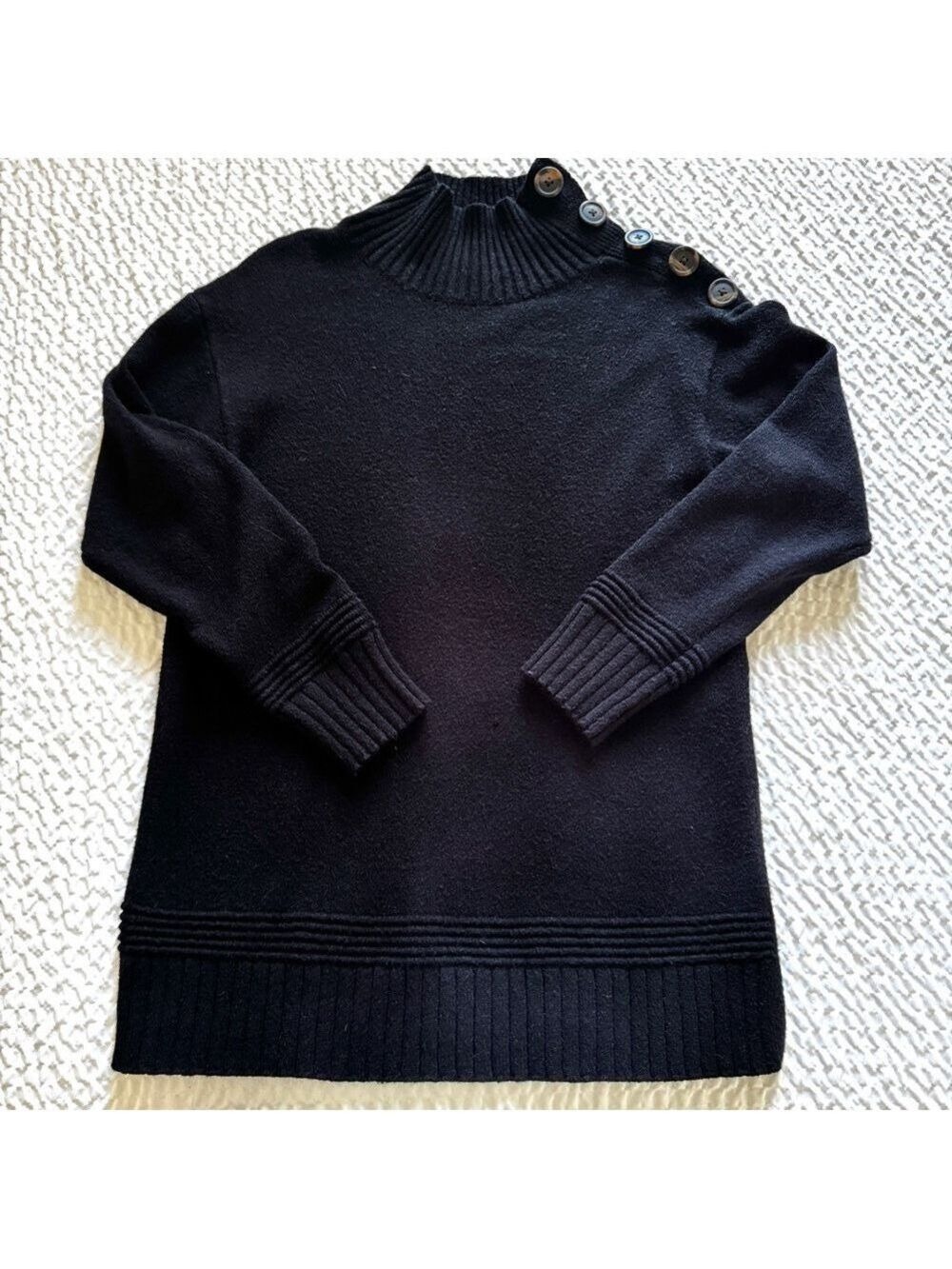 Anthropologie Margarita Button-Detail Turtleneck Tunic Sweater, Black, XS